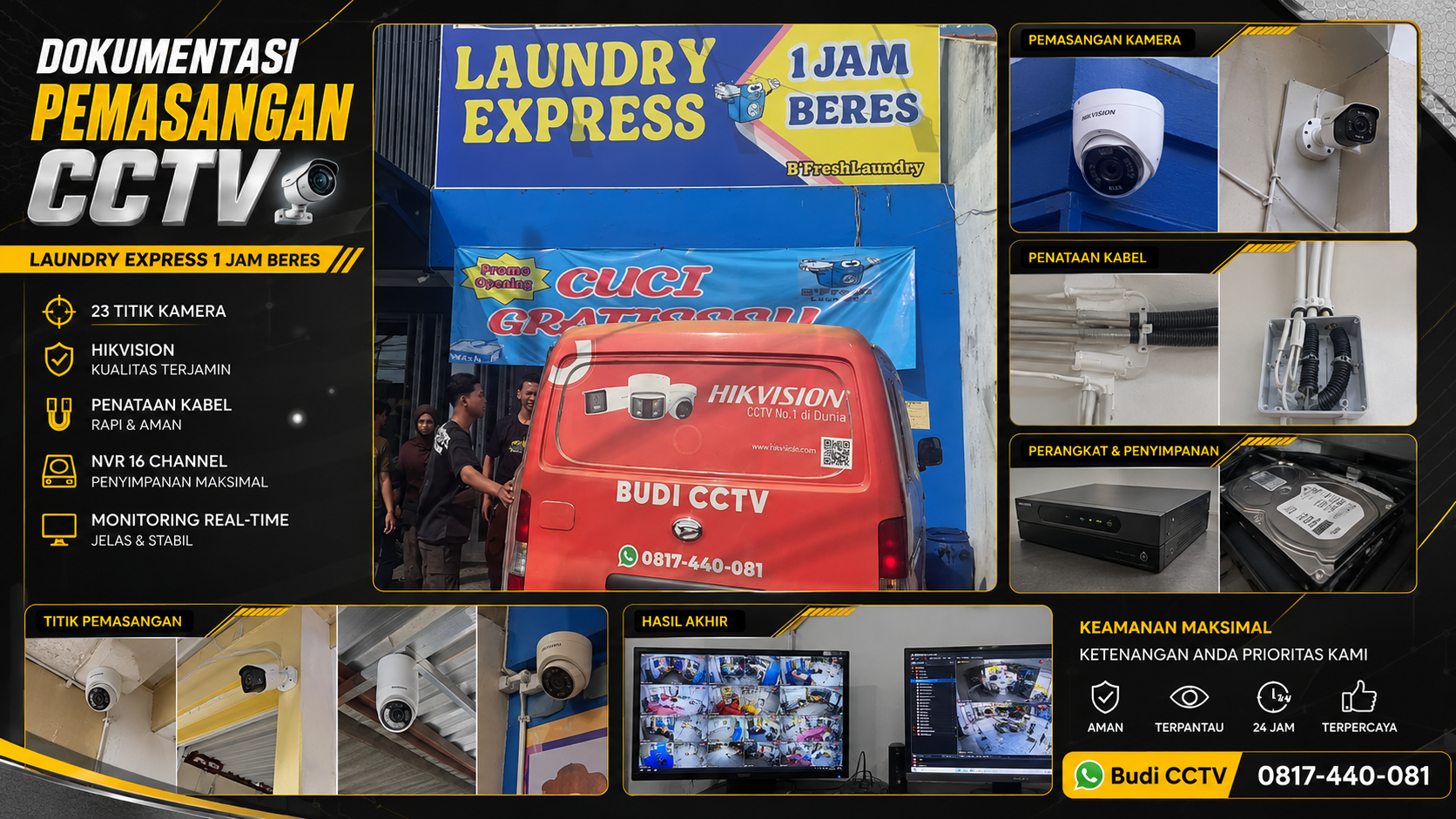 Instalasi CCTV Hikvision Smart Hybrid Light di Laundry Pekajangan Pekalongan